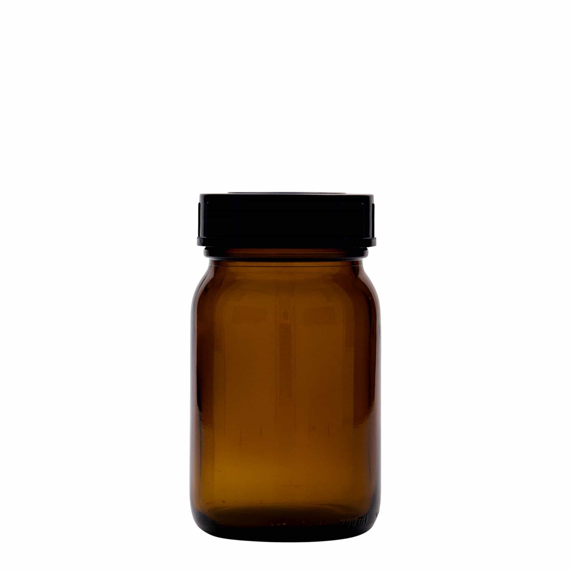 200 ml burk med bred hals, brun, mynning: DIN 55