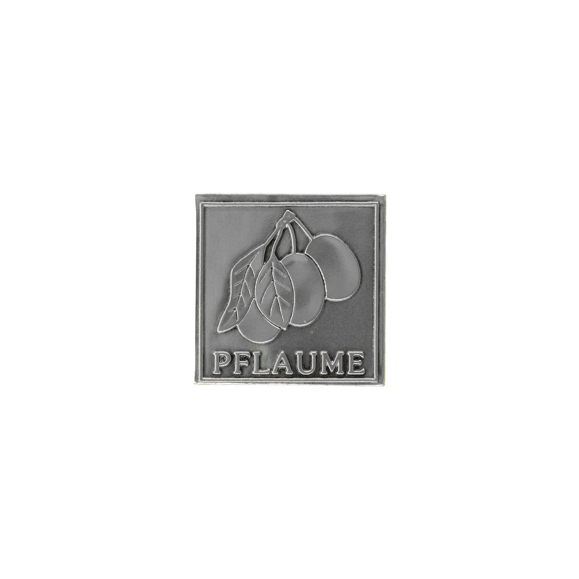 Tennetikett 'Plommon', kvadratisk, metall, silver Tennetikett 'Plommon', kvadratisk, metall, silver