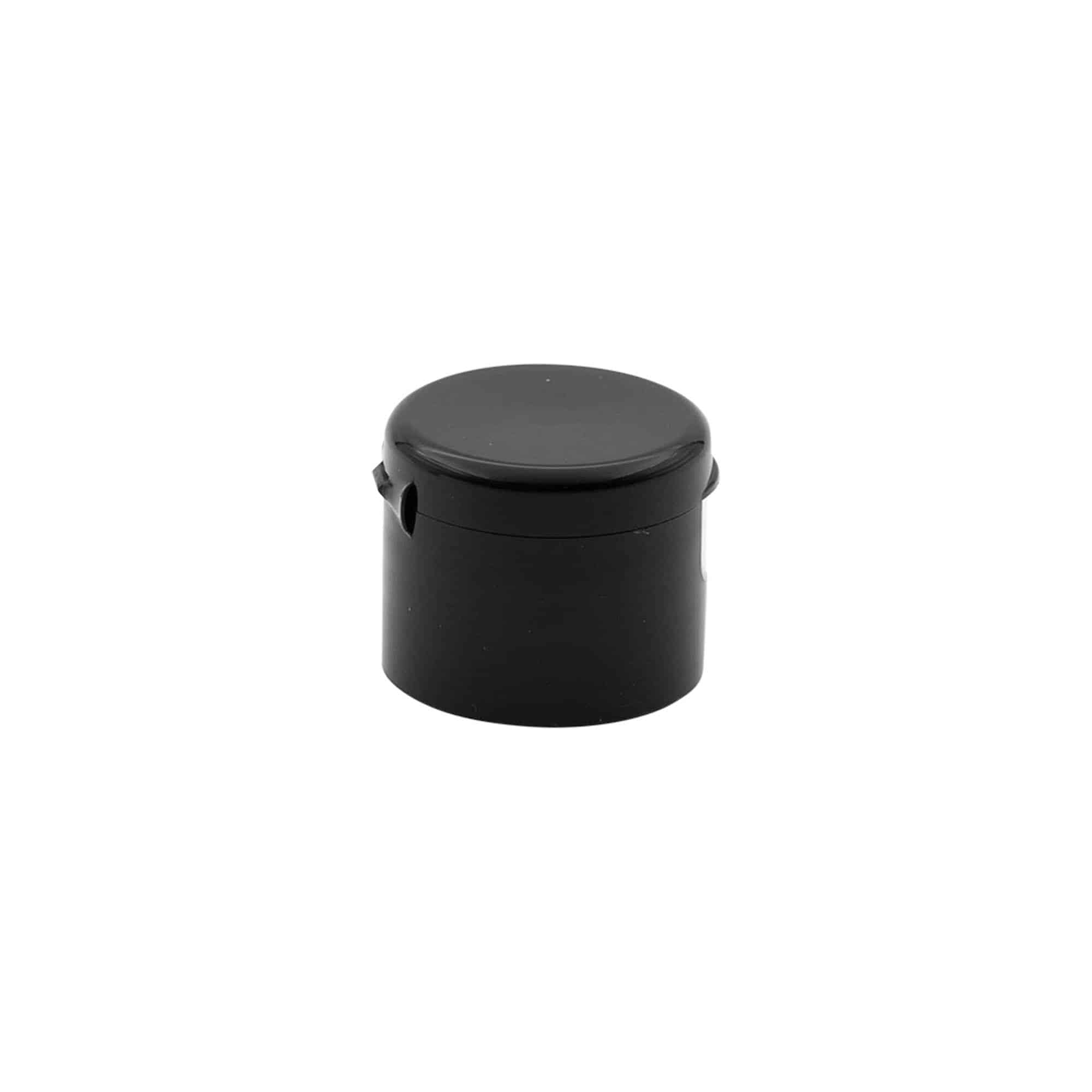 Skruvkapsel gångjärnslock, PP-plast, svart, för mynning: GPI 24/410