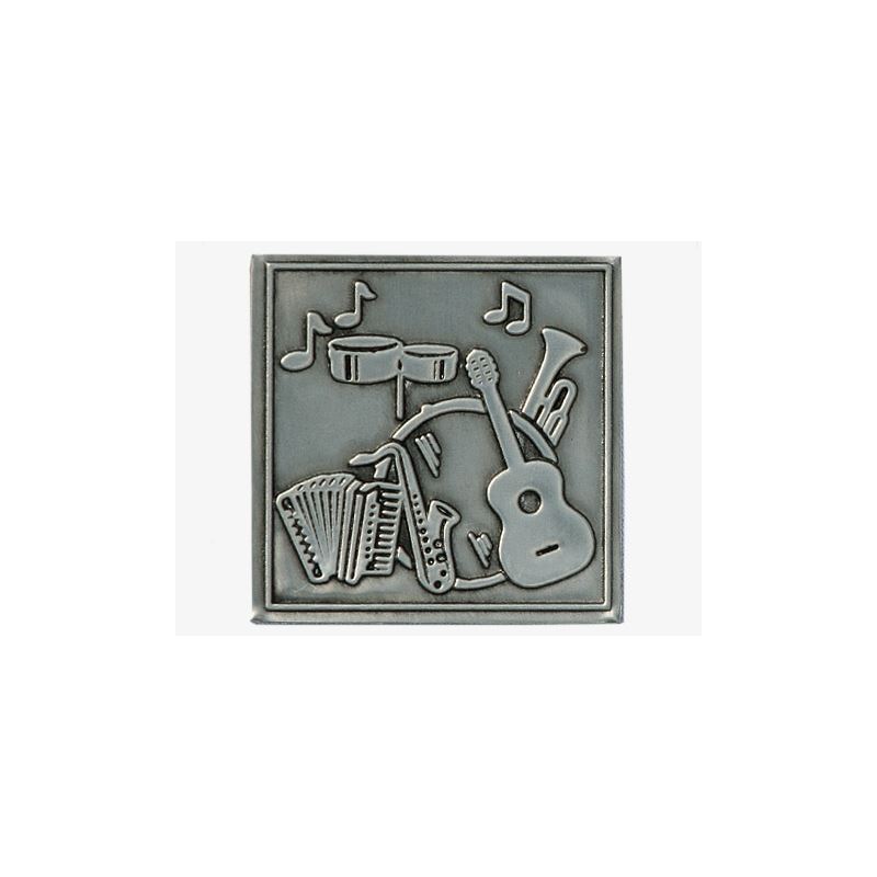 Tennetikett 'Musik', kvadratisk, metall, silver