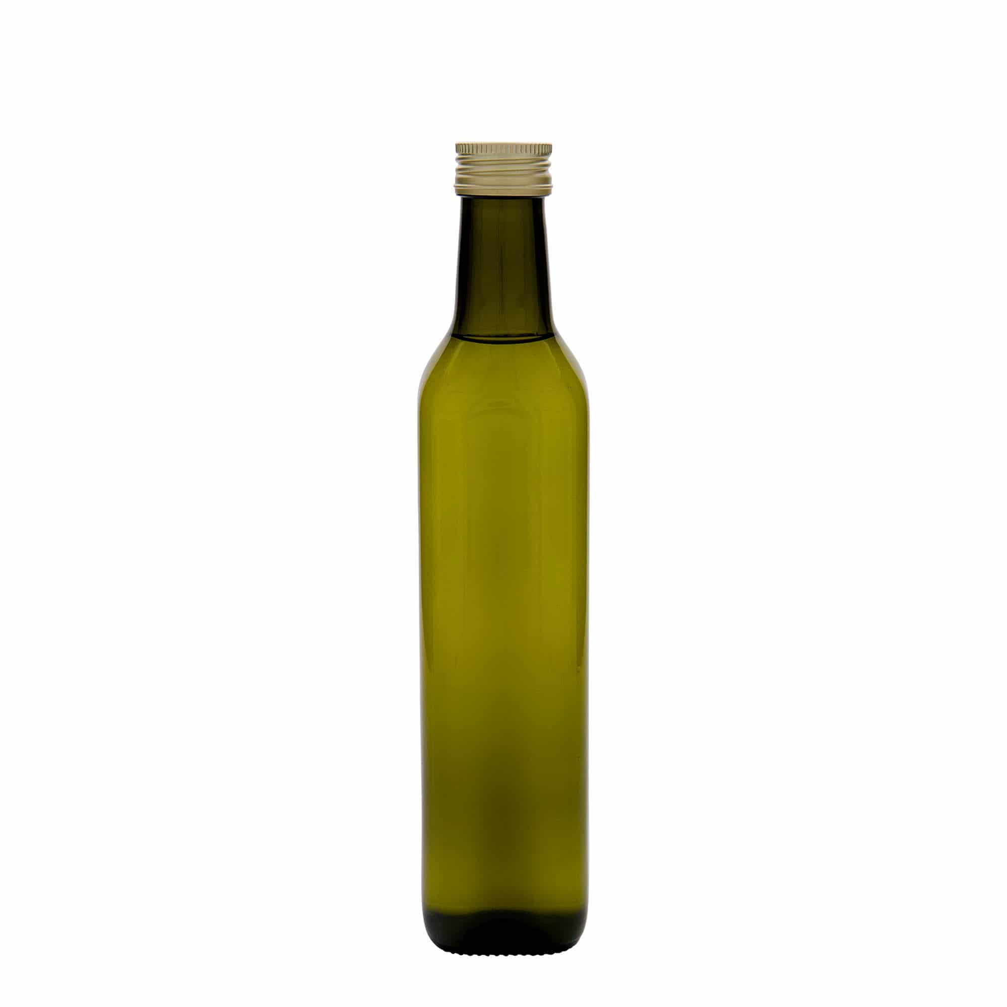 500 ml glasflaska 'Marasca', kvadratisk, antikgrön, mynning: PP 31,5