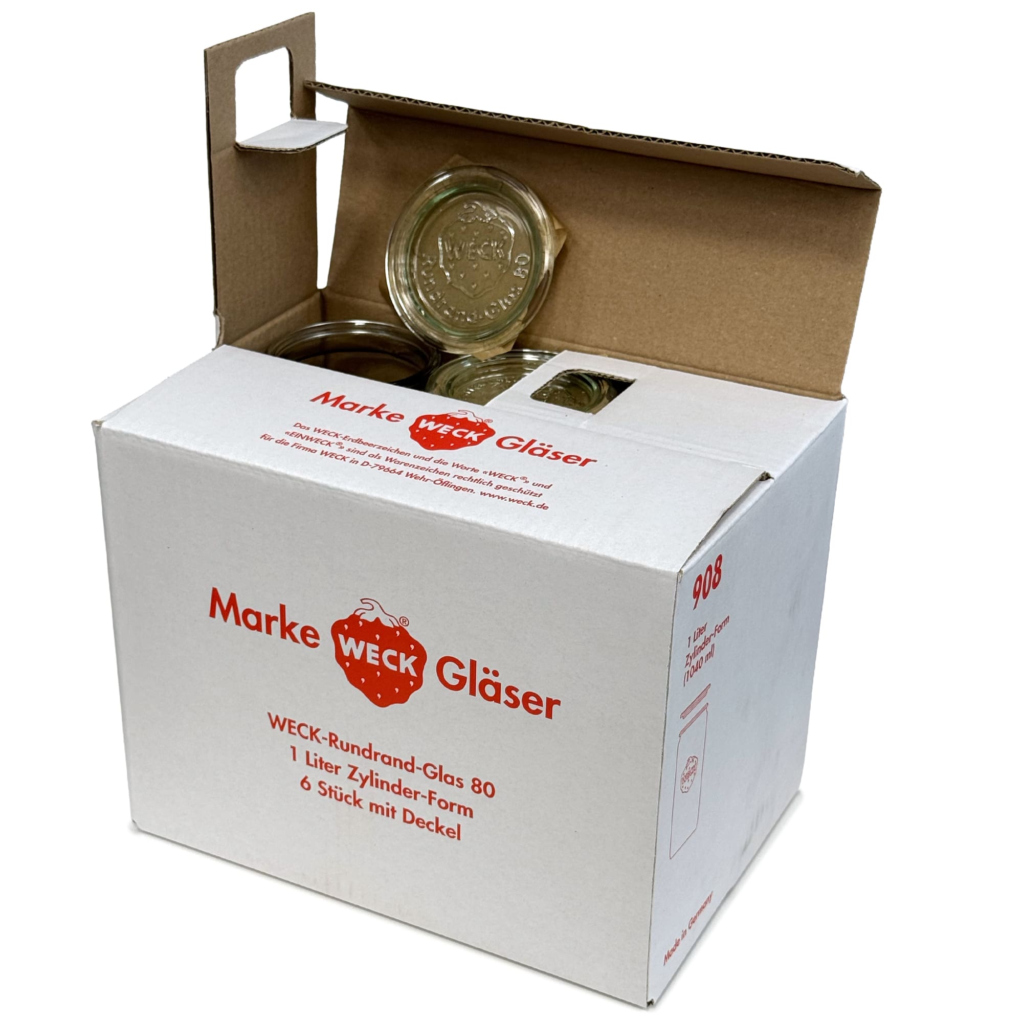 6x 1040 ml WECK-cylinderglas med glaslock RR 80