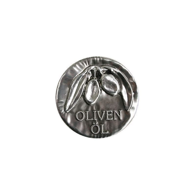 Tennetikett 'Olivolja', metall, silver