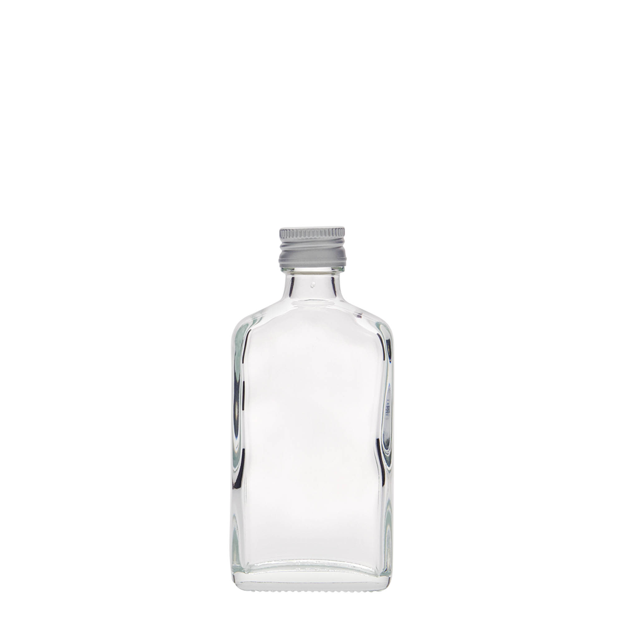 50 ml fickflaska, rektangulär, glas, mynning: PP 18