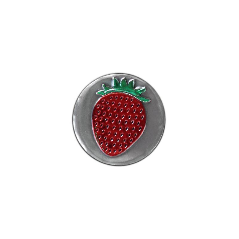 Tennetikett 'Jordgubbe', rund, metall, silver Tennetikett 'Jordgubbe', rund, metall, silver