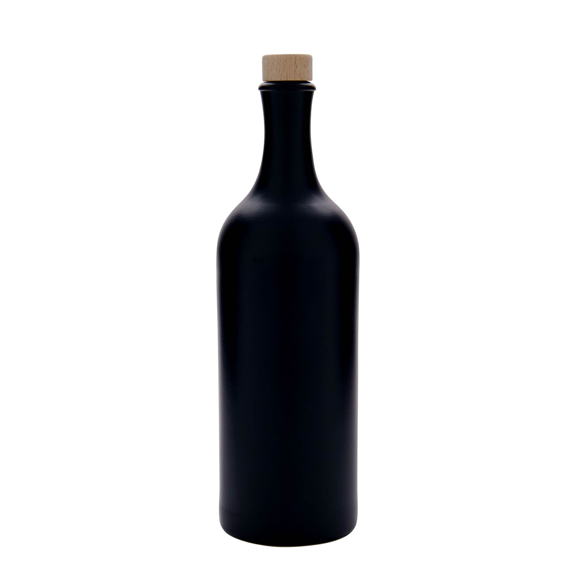 750 ml tonkrus med lång hals, stengods, svart, mynning: kork