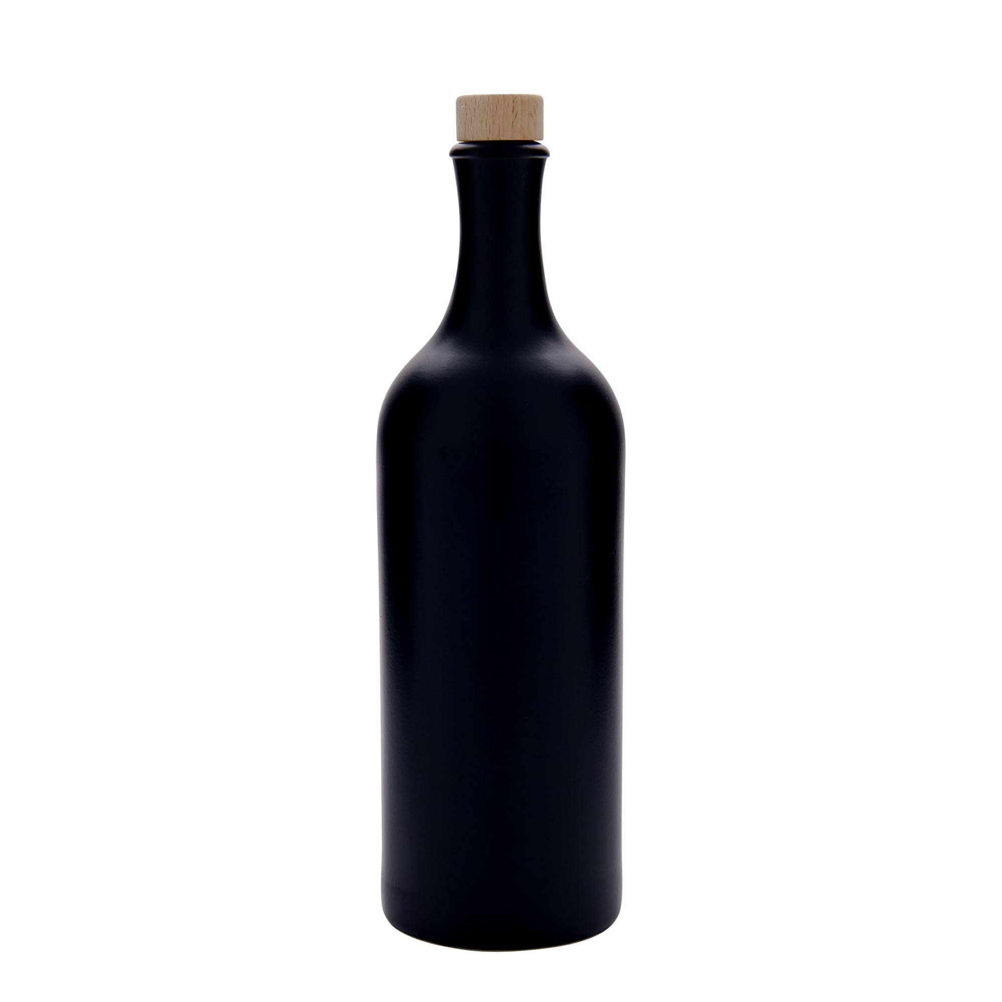 750 ml tonkrus med lång hals, stengods, svart, mynning: kork