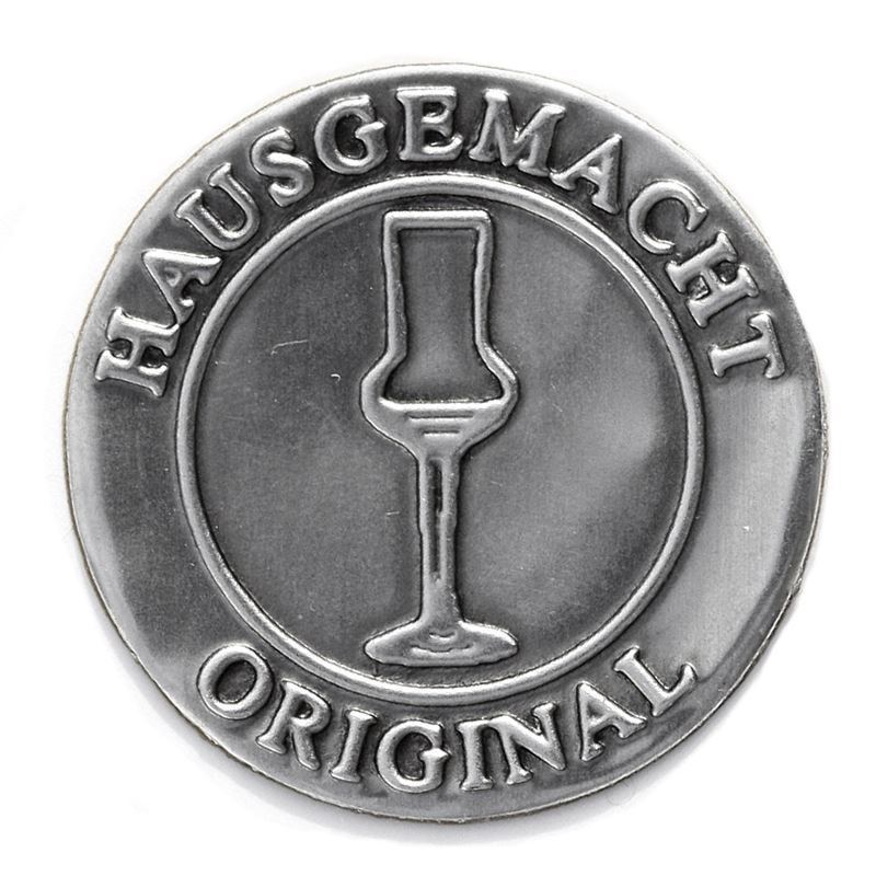 Tennetikett 'Biokvalitet', rund, metall, silver Tennetikett 'Biokvalitet', rund, metall, silver