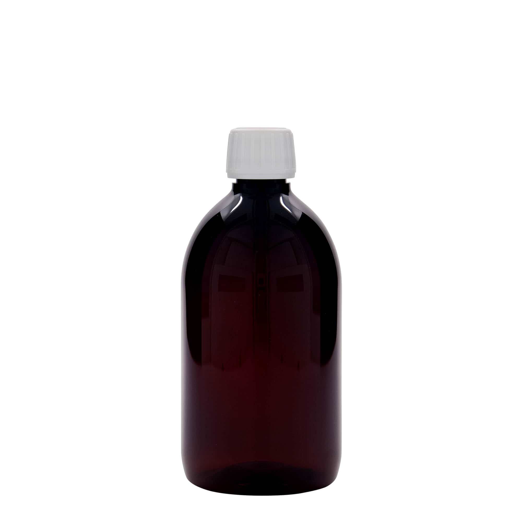 500 ml PET-medicinflaska, brun, plast, mynning: PP 28