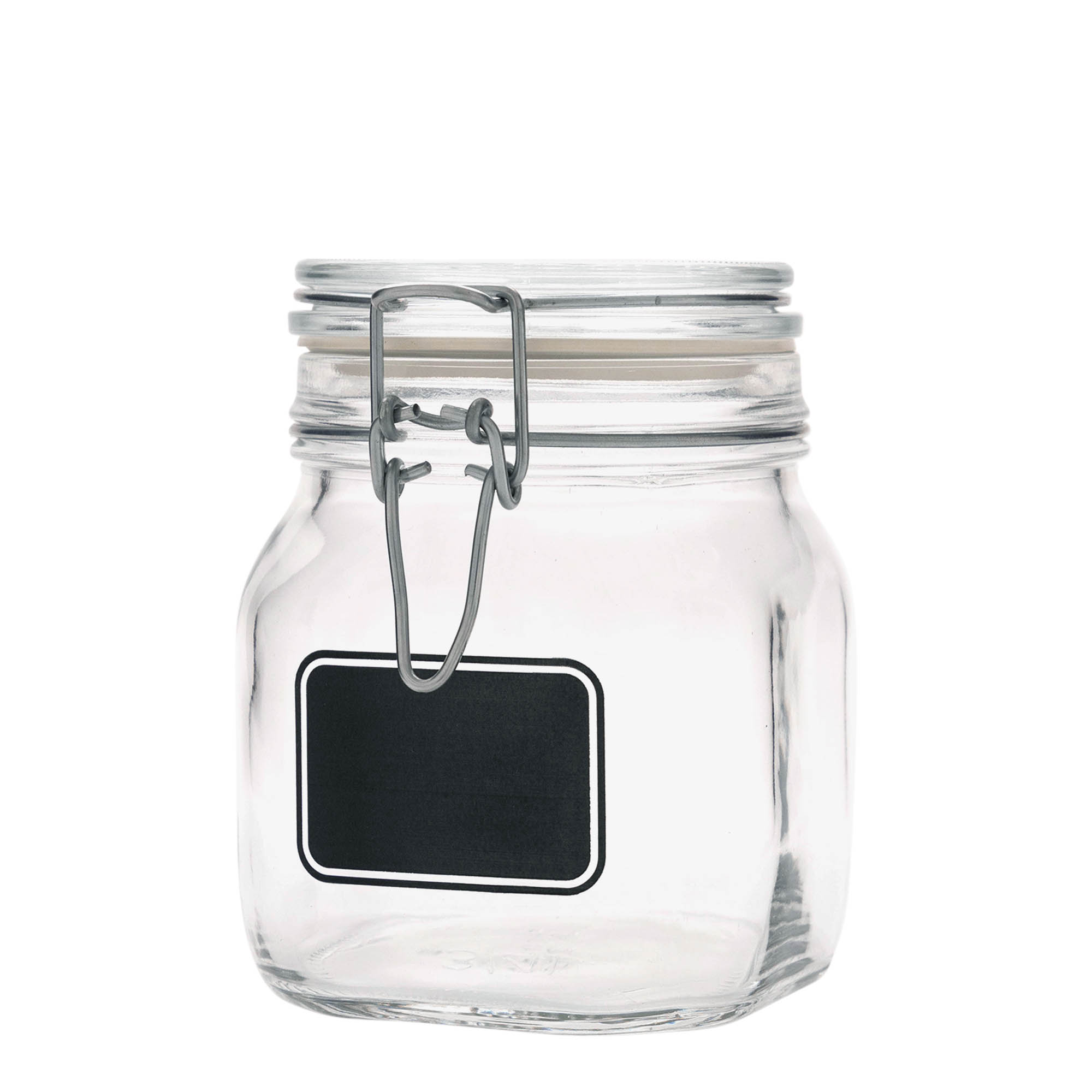 750 ml trådbygelglas 'Fido', motiv: etikettfält, kvadratiskt, öppning: trådbygelstängning 750 ml trådbygelglas 'Fido', motiv: etikettfält, kvadratiskt, öppning: trådbygelstängning