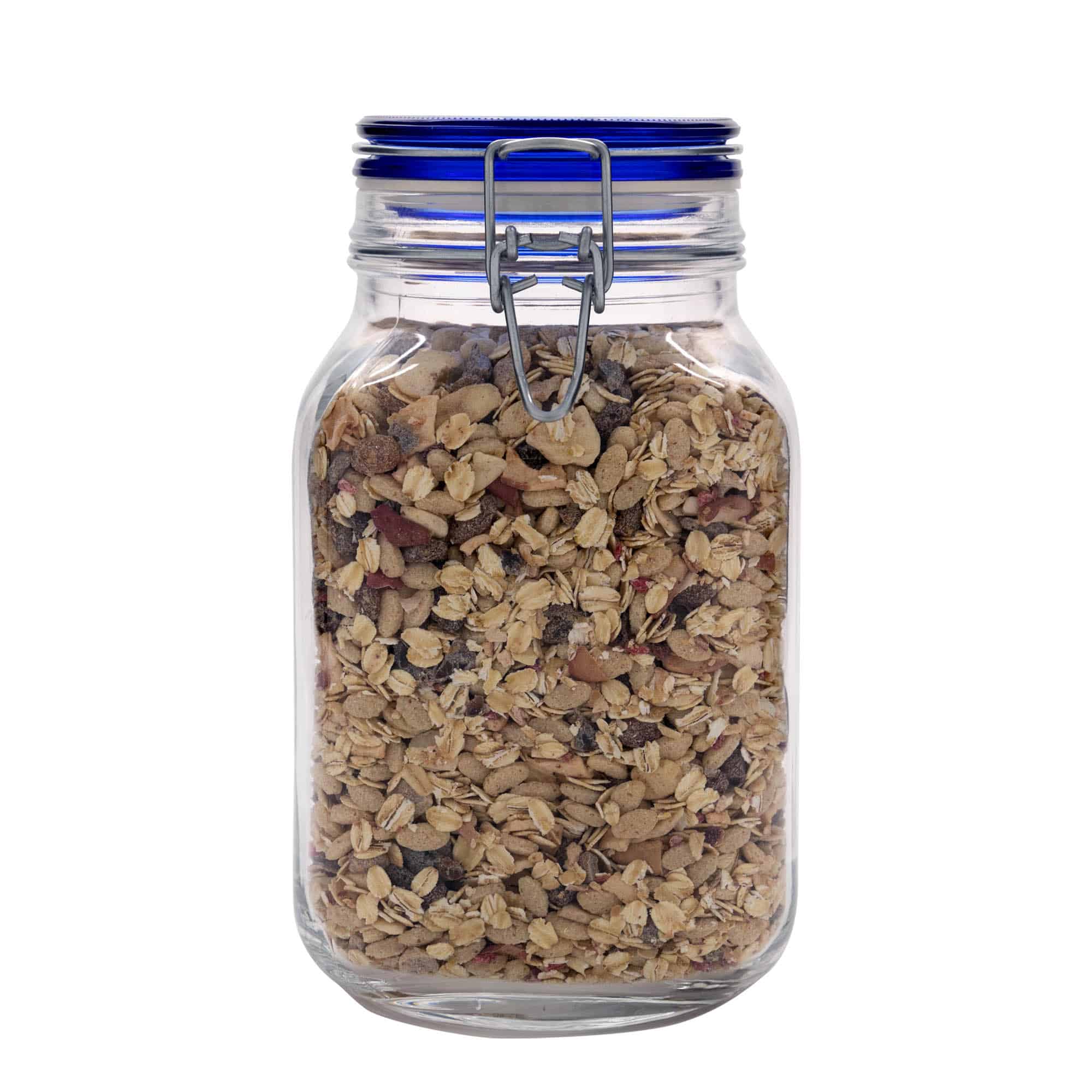 2.000 ml trådbygelglas 'Fido' blått lock, fyrkantigt, öppning: trådbygelstängning