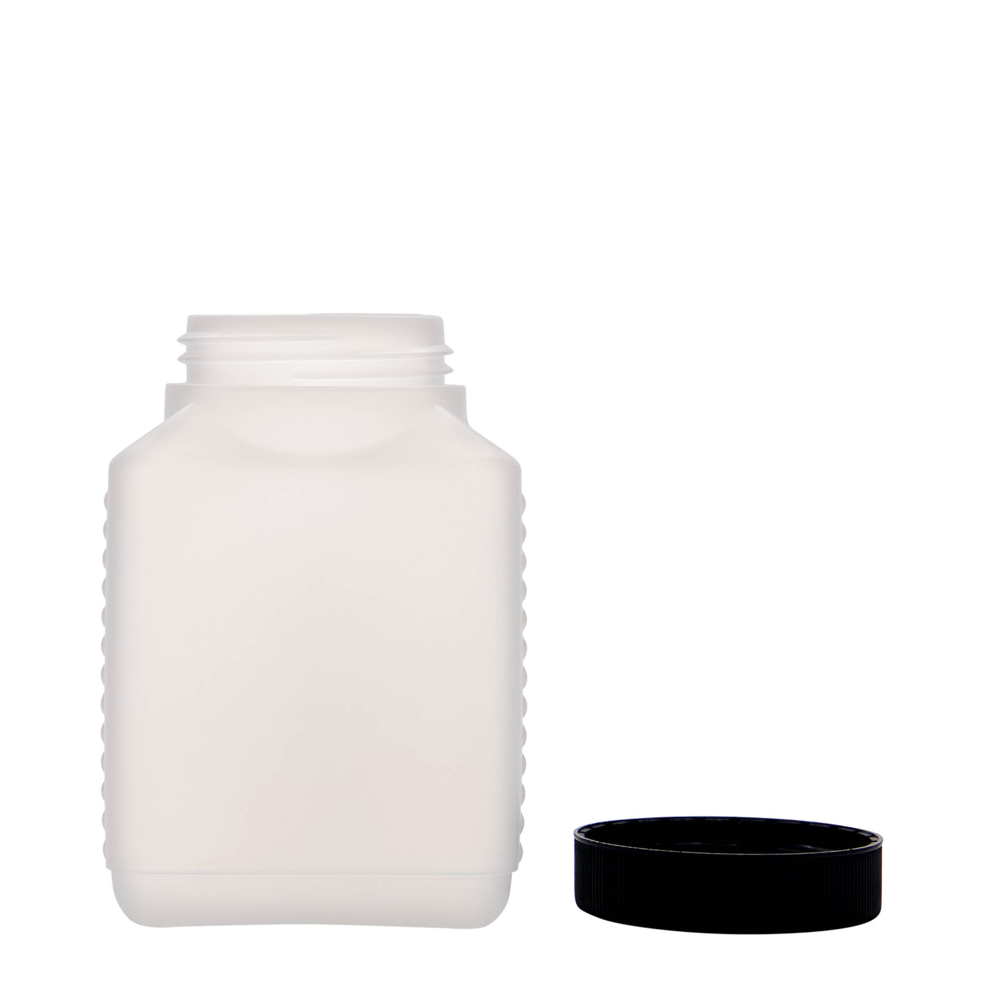 500 ml vid halsflaska, rektangulär, HDPE-plast, natur, öppning: DIN 60 EPE 500 ml vid halsflaska, rektangulär, HDPE-plast, natur, öppning: DIN 60 EPE