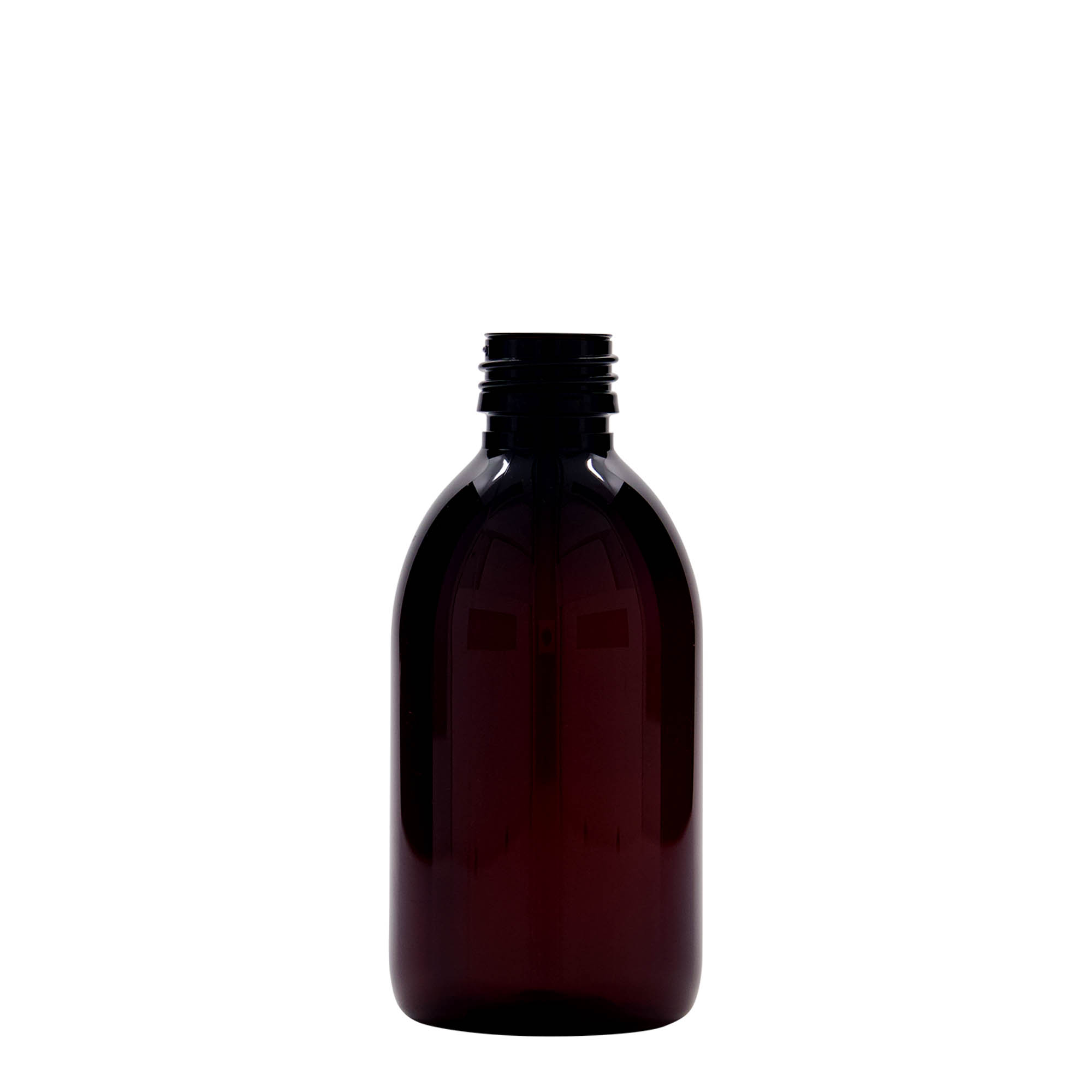 250 ml PET-medicinflaska, brun, plast, öppning: PP 28