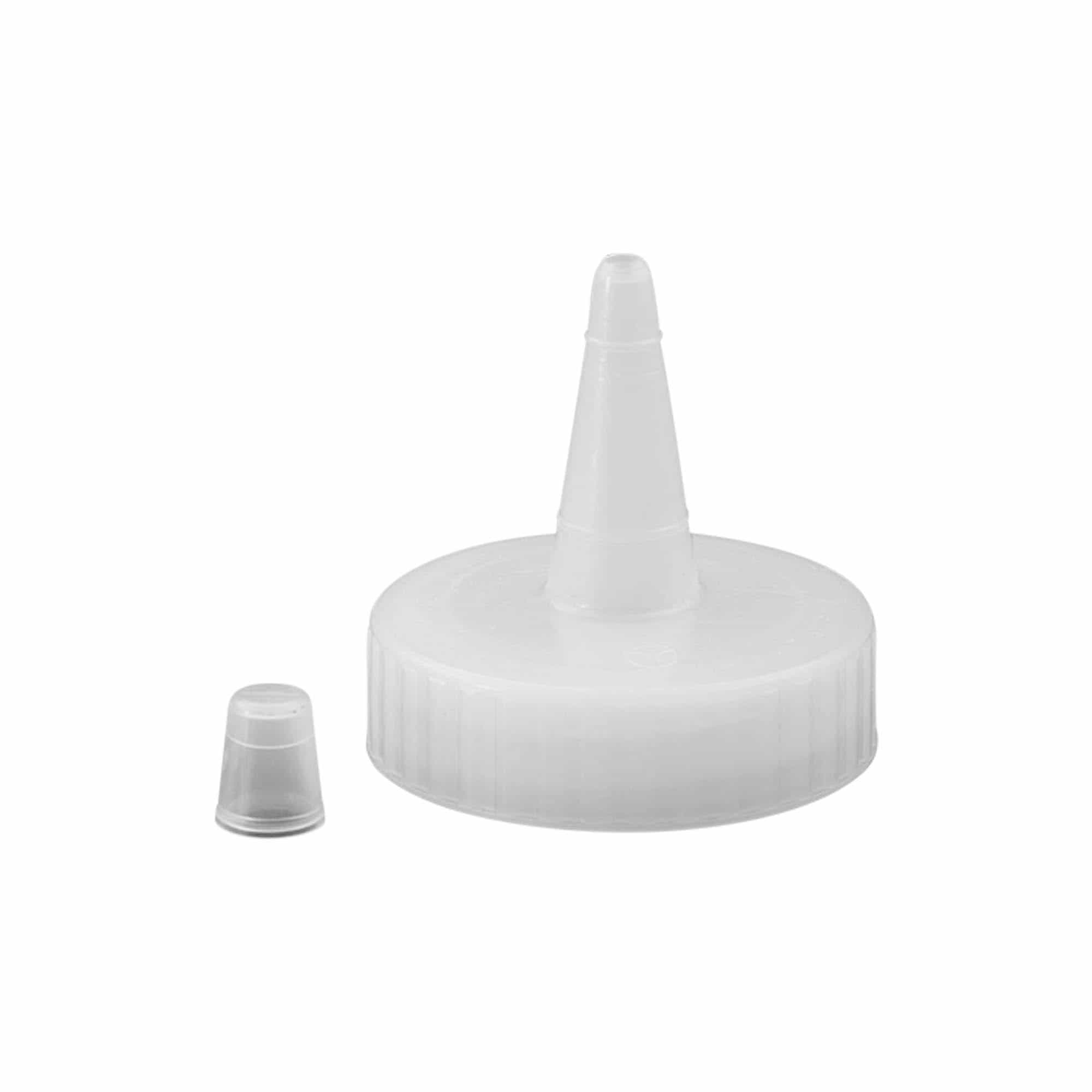 Skruvkapsel spritsmunstycke, PP-plast, vit, för mynning: GPI 38/400