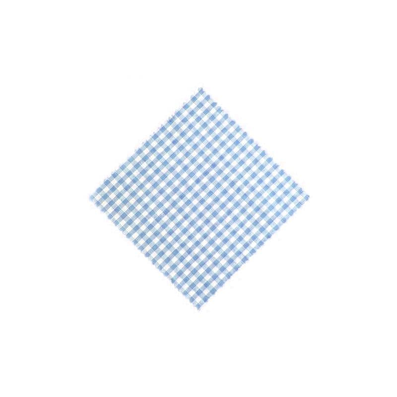 Rutig tygrundel för syltburk 15x15, kvadratisk, textil, ljusblå, mynning: TO58-TO82