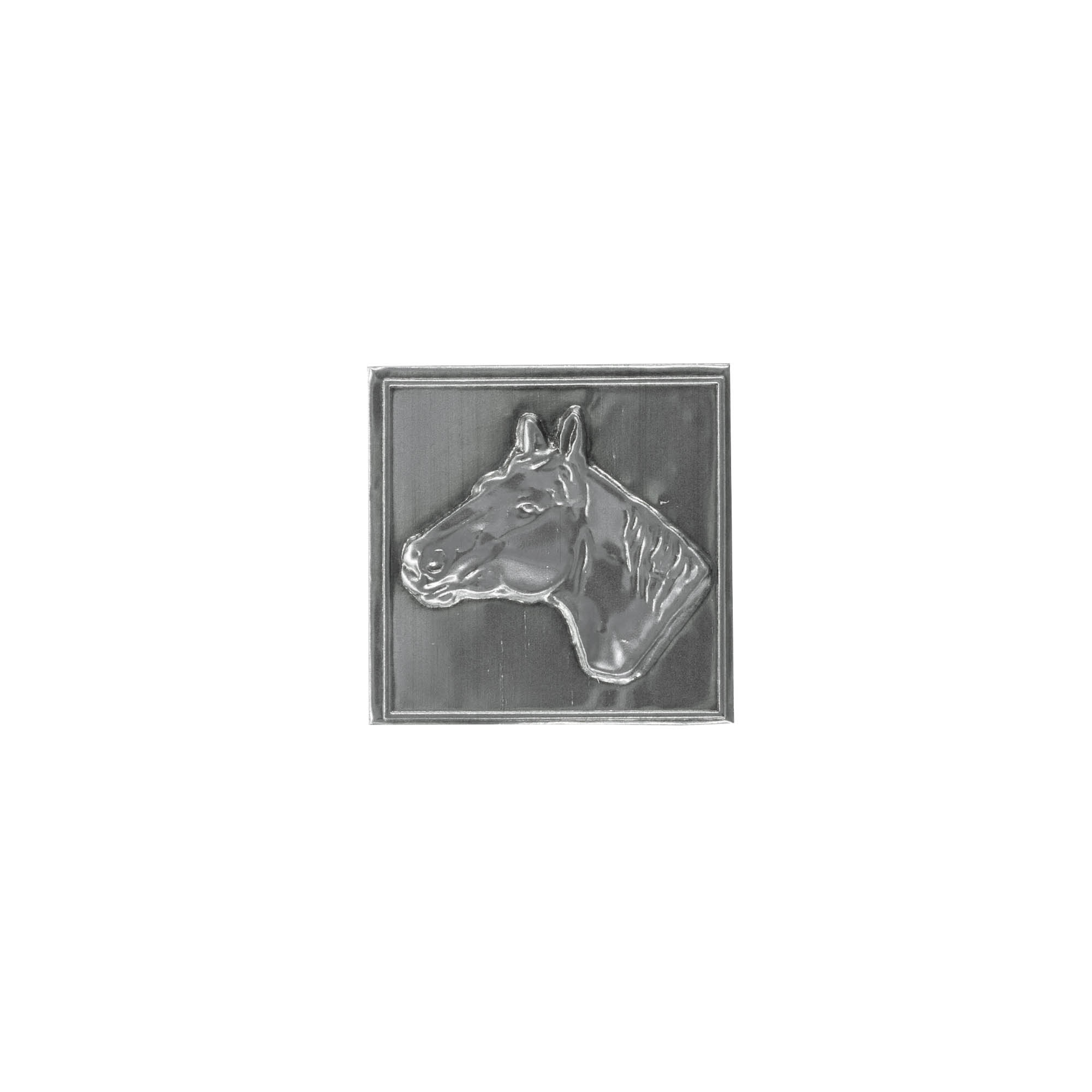Tennetikett 'Häst', kvadratisk, metall, silver