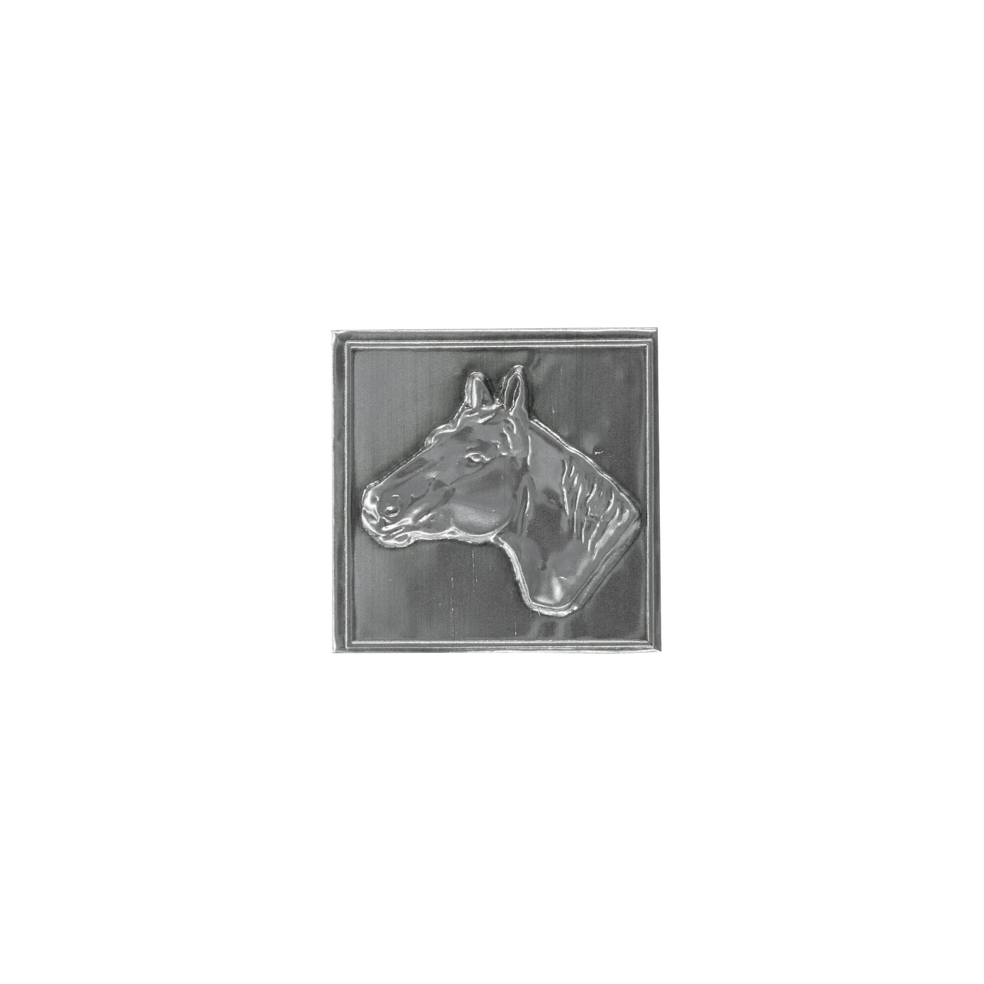 Tennetikett 'Pferd', kvadratisk, metall, silver