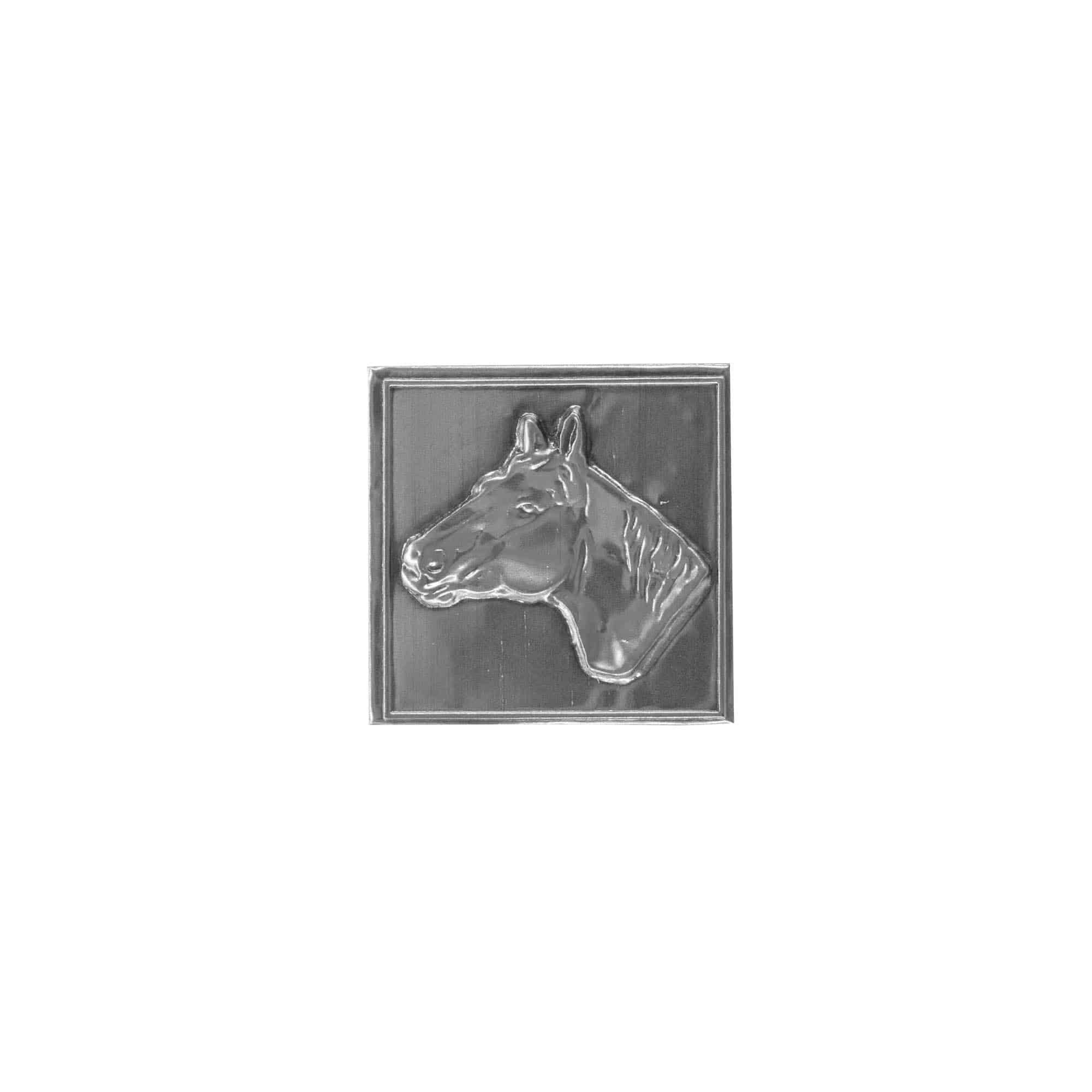 Tennetikett 'Pferd', kvadratisk, metall, silver