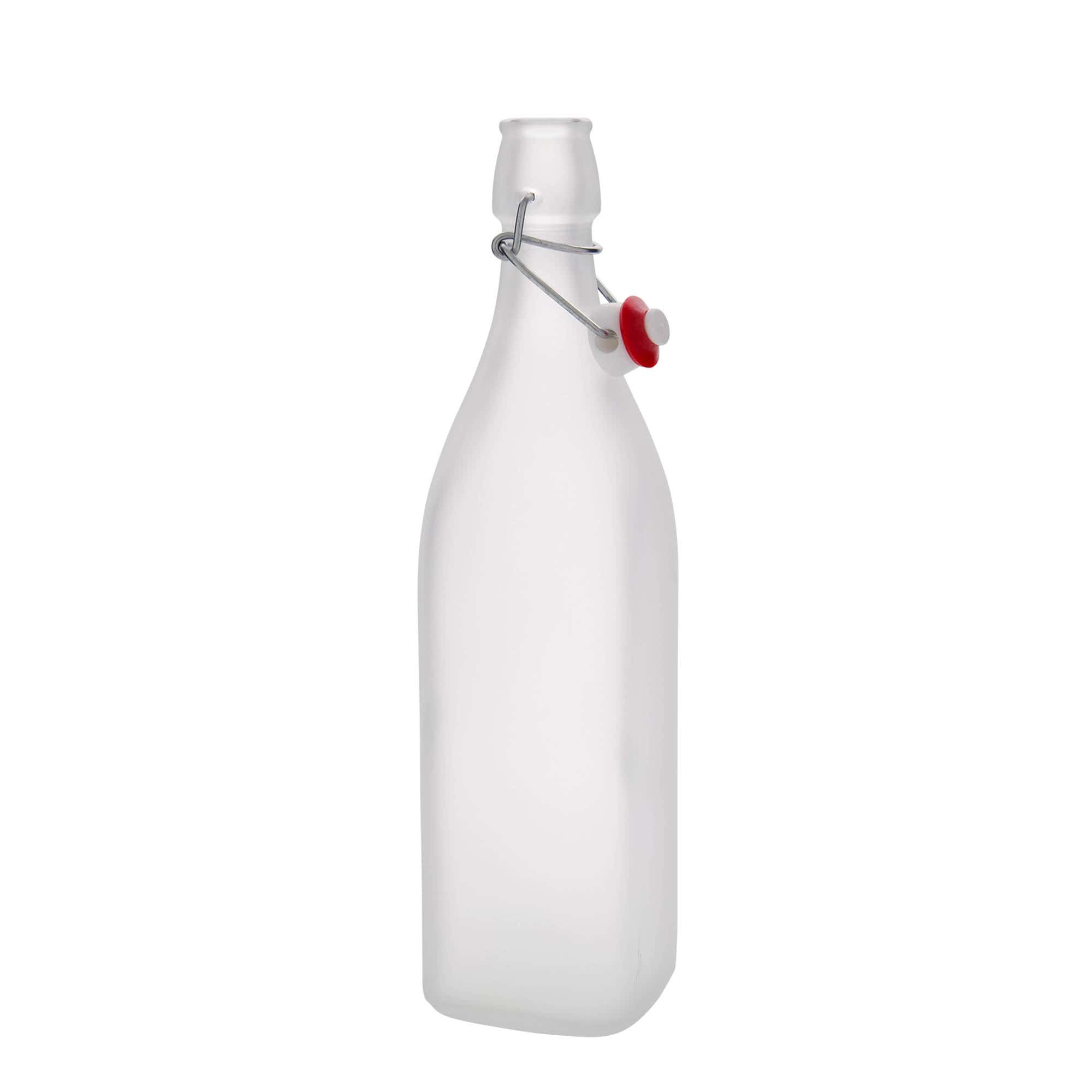 1.000 ml glasflaska 'Swing, kvadratisk, frostad, öppning: bygelstängning'