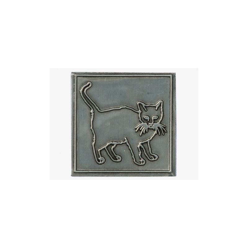 Tennetikett 'Katt', kvadratisk, metall, silver