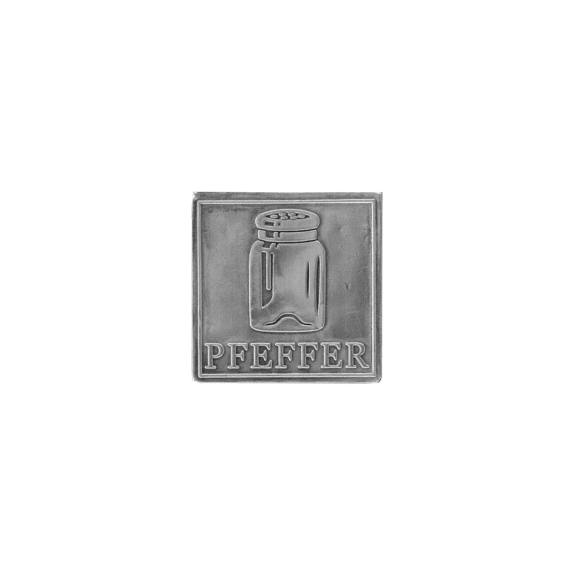 Tennetikett 'Peppar', kvadratisk, metall, silver Tennetikett 'Peppar', kvadratisk, metall, silver