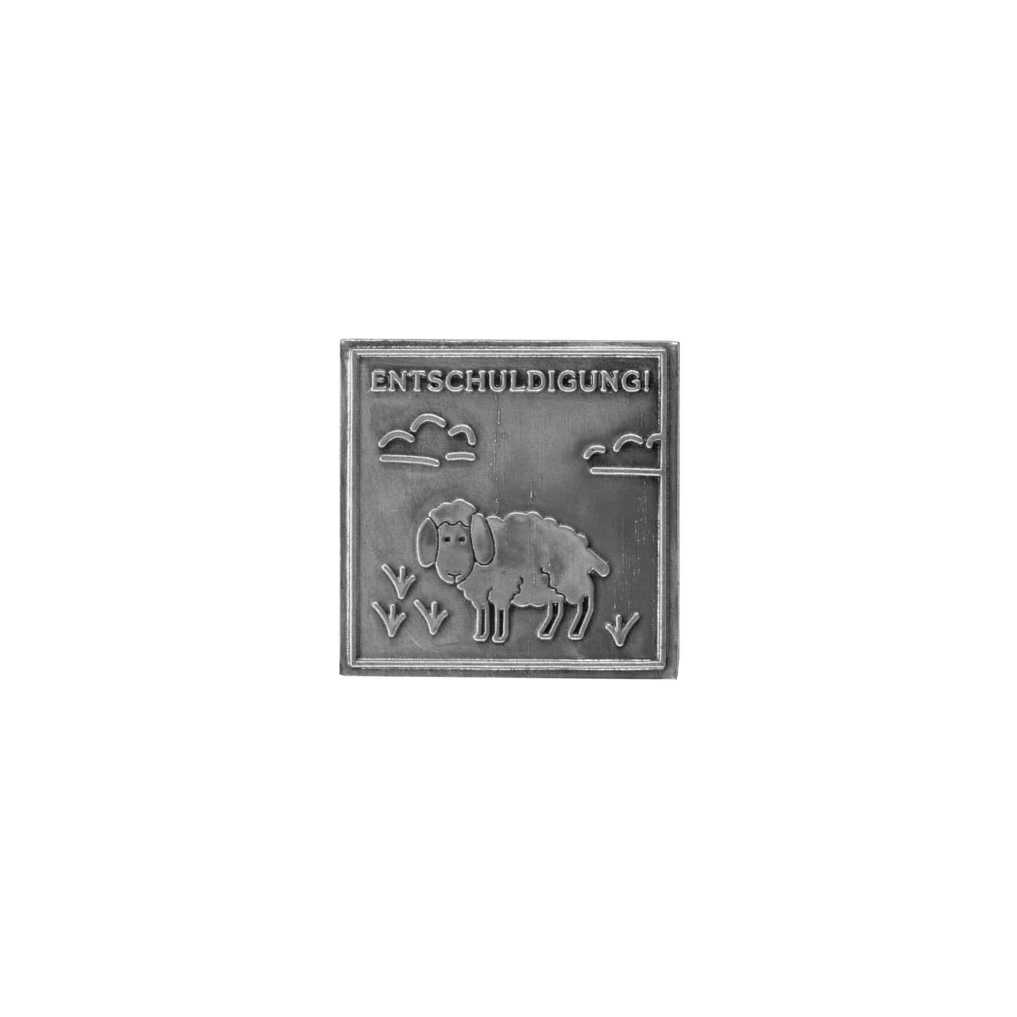 Tennetikett 'Förlåt', kvadratisk, metall, silver Tennetikett 'Förlåt', kvadratisk, metall, silver