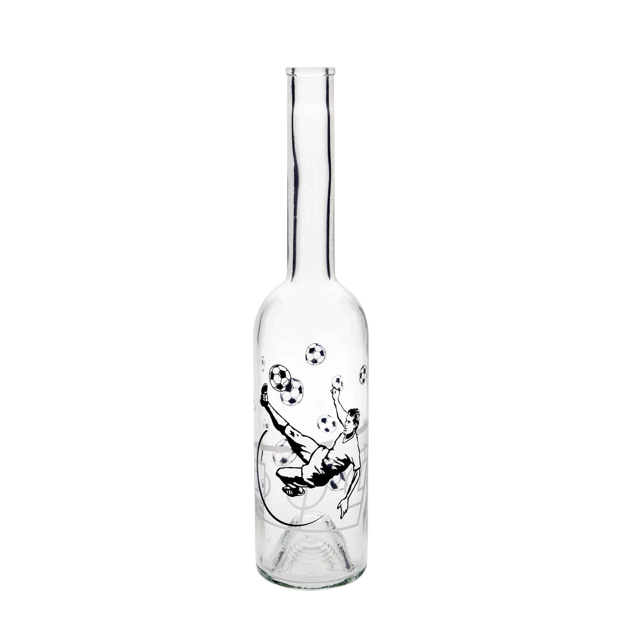 500 ml glasflaska 'Opera', motiv: fotbollsspelare, öppning: kork