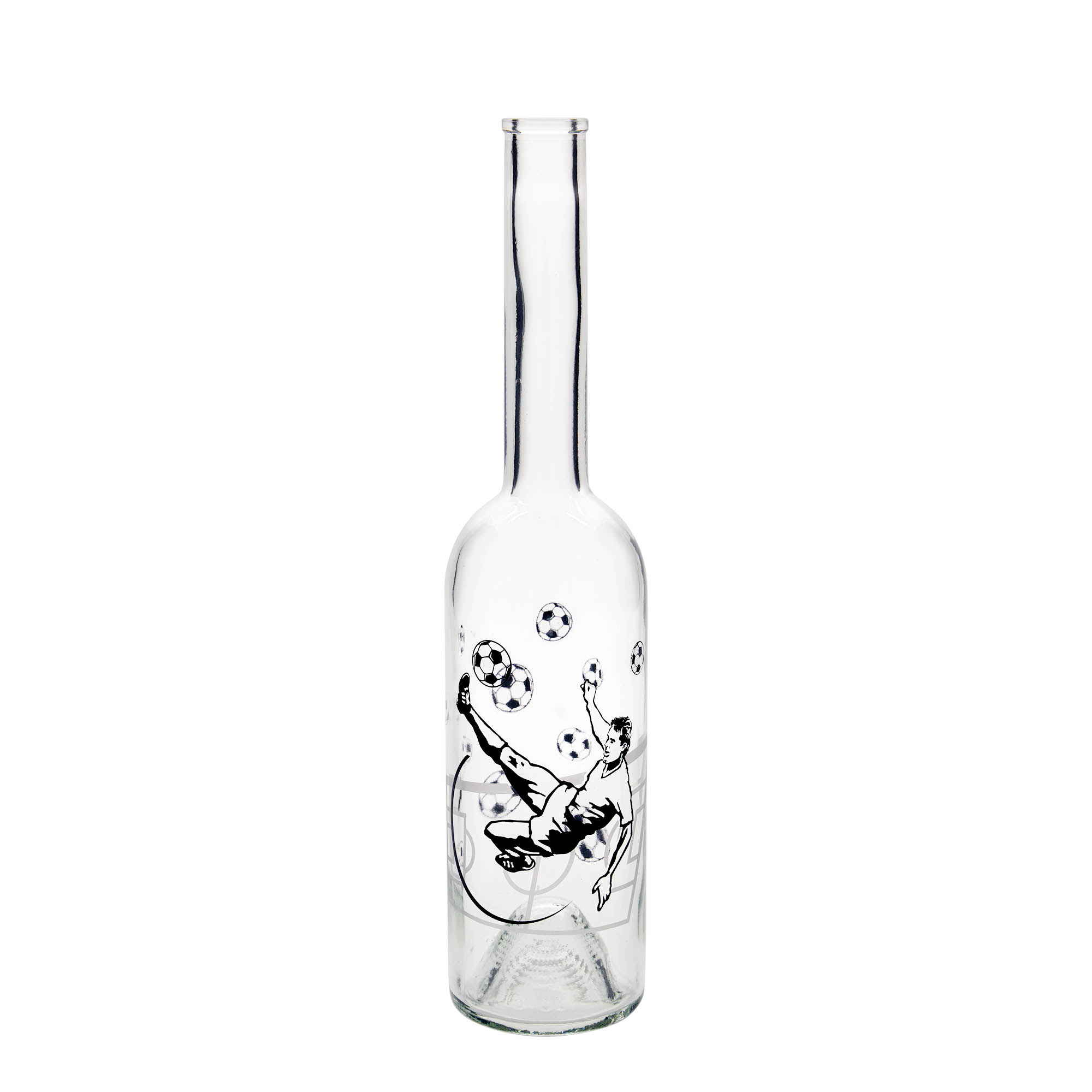 500 ml glasflaska 'Opera', motiv: fotbollsspelare, öppning: kork
