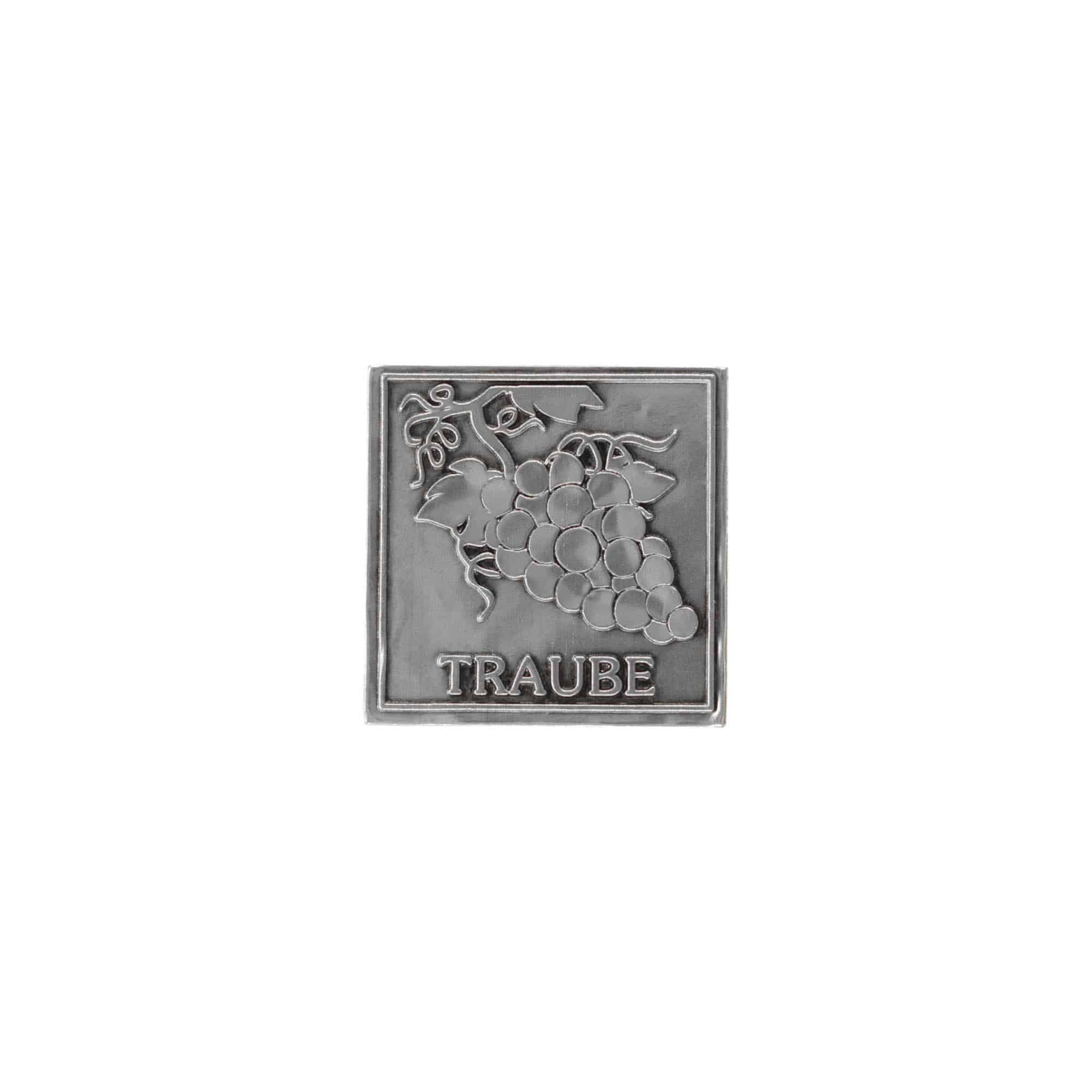 Tennetikett 'Druva', kvadratisk, metall, silver