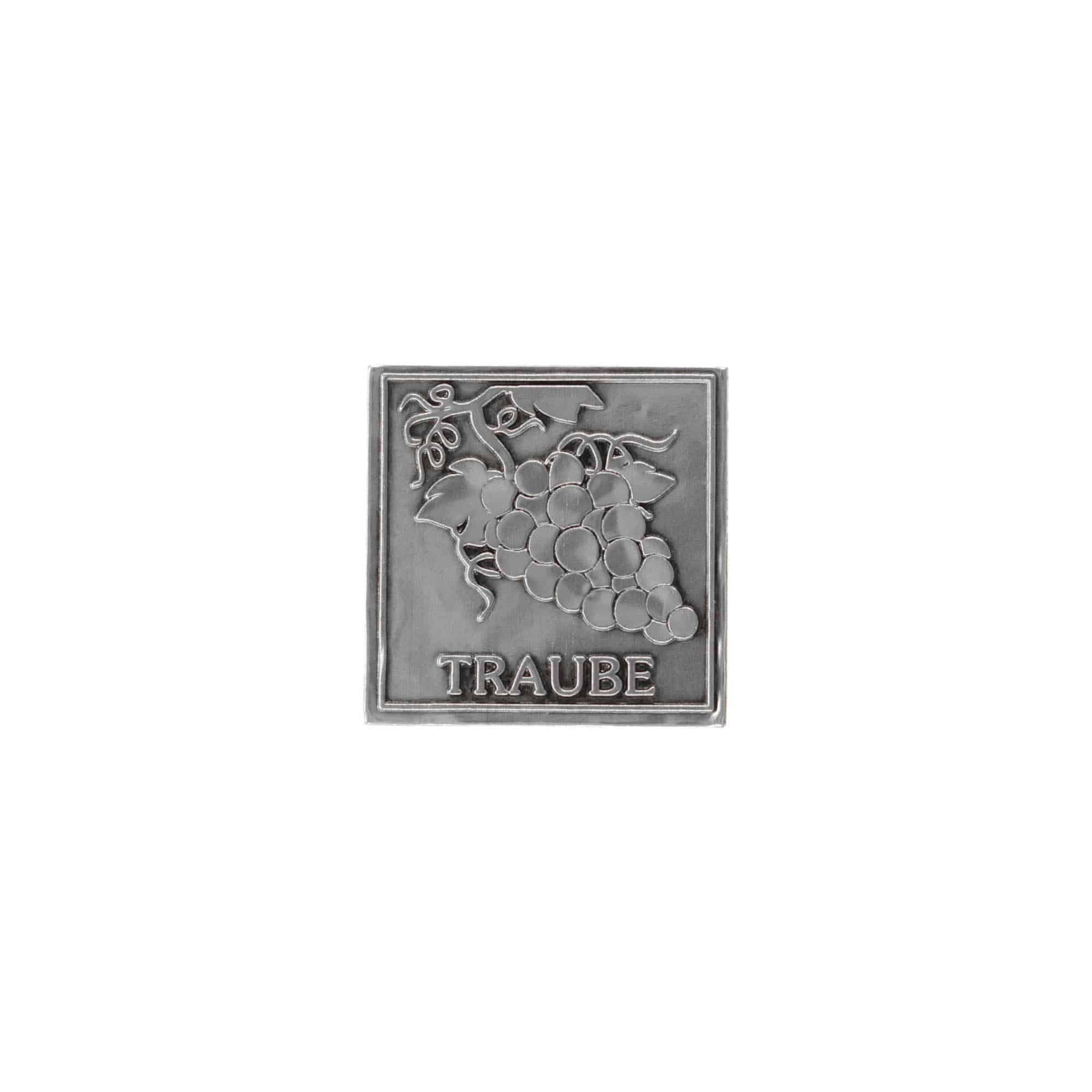 Tennetikett 'Druva', kvadratisk, metall, silver