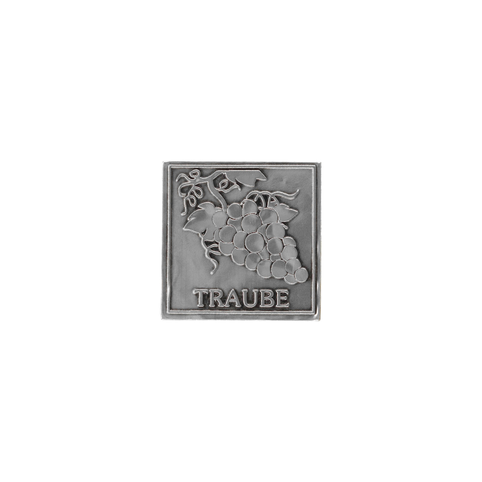 Tennetikett 'Druva', kvadratisk, metall, silver