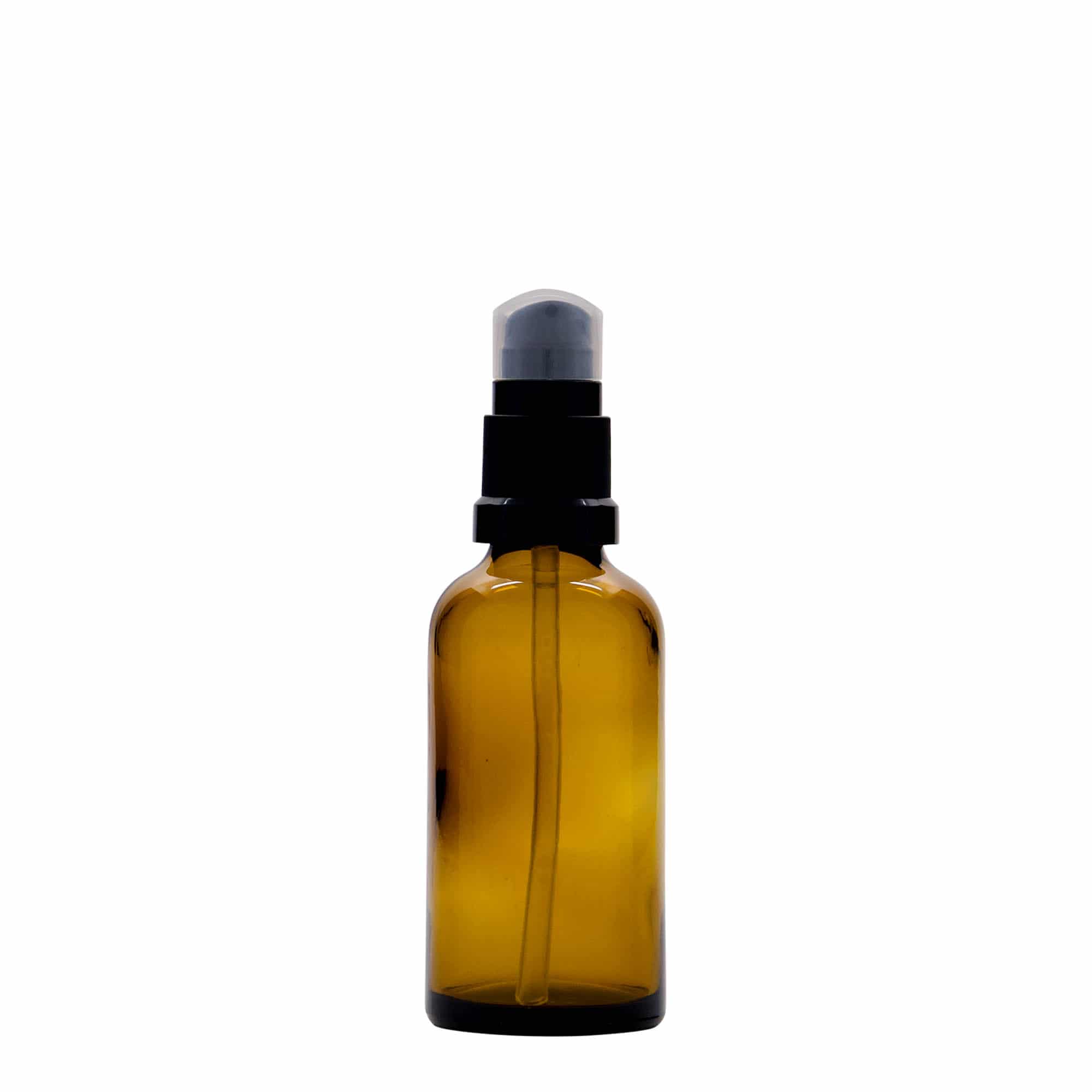 50 ml medicinflaska med lotionpump, glas, brun, mynning: DIN 18